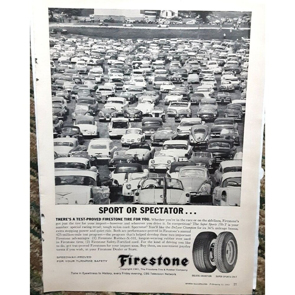 Firestone Tires with vintage cars 1961 Original Print Ad vintage